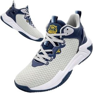 Beita Basketball Shoes for Men High Upper Sneakers Breathable Sports Shoes Anti Slip Gray Blue