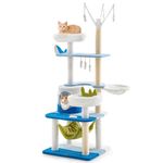 COSTWAY Cat Tree, Multi-Level Cat Climbing Tower with Sisal Scratching Posts, Top Perch, Hanging Toys, Ocean-Themed Kitten Activity Center for Indoor Cats (165cm Tall)