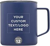 Custom Kenai Powder Coated Travel Mugs 13.5 oz. Set of 12, Personalized Bulk Pack - Double Wall, Perfect for Coffee, Hot Cocoa, Other Hot & Cold Beverages - Blue