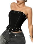 Floerns Women's Punk Strapless Bodyshaper Tube Top Eyelet Grommet Y2k Corset Tops Black X-Small