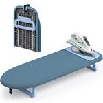 APEXCHASER Ironing Board Foldable with Blue Silicon Iron Mat, Tabletop Small Iron Board with Heat Resistant Cover, Portable Ironing Board with Non-Slip Feet for Home Travel Use 12x32 Blue