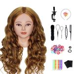 TwoWin 80% Real Human Hair Styling Head, 26" Brown Hairdressing Head, Mannequin Head, for Hair Training, Manikin Cosmetology, Hair Doll Head with Clamp Holder, Hair Accessories