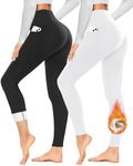 YOLIX 2 Pack Thick Fleece Lined Leggings Women with Pockets, Winter Black High Waisted Thermal Warm Yoga Pants