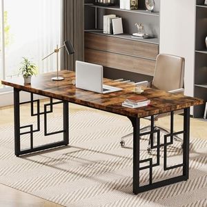 Tribesigns Scrivania,160 cm Scrivania per laptop,Scrivania da Ufficio per studio home office, Computer, Camera da Letto, Stile Industriale, Struttura in Metallo, Marrone Vintage e Nero