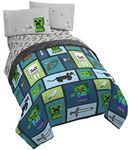 Minecraft Chibi College 5 Piece Full Bed Set - Includes Reversible Comforter & Sheet Set - Bedding Features Creeper & Ghost - Super Soft Fade Resistant Microfiber - (Official Minecraft Product)