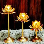 Easyera Lotus Golden Tealight Holder Stylishly Shaped Lotus Candle Stand Metal Beautiful Design Home Decoration Festival Occasions Size 12,10,8 Inch Set of 3 Not Include Glass(Adjustable)