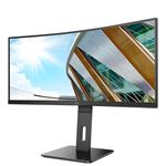 AOC CU34P2A - 34 Inch QHD Curved Monitor, 100Hz, 1ms, VA, USB Hub, Height adjust, Flickerfree (3440x1440 @ 100Hz, 300 cd/m², HDMI/DP/USB 3.2)