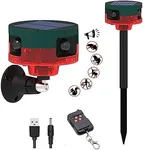 HULPPRE Solar Outdoor Motion Sensor Alarm-Dog Barking&Gunshot Sound,130db Loud Noise Maker,Support Recording,13 Kinds of Sound Strobe Light with USB,Say Goodbye to The Intruders