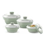 Jaypee Insulated Casserole Dishes | Serving Dishes With Glass Lid | Stainless Steel Inner | Keep Food Warm | Thermal Food Container | Hot Pot | Set of 4-1L, 1.5L,2L & 3L-By Nyra (Green)