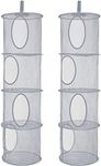 2Pcs Foldable Hanging Storage Mesh Space Saver Bags Organizer,Foldable Suspension Storage 4 Compartments Toy Storage Organize for Kid Room Toys, Gloves,Hats,Socks Storage 43.5"x 12" (Grey)