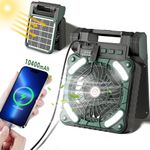 Solar Powered Fan,10400mAh rechargeable Solar Power Cordless Battery Fan with LED Lantern | 4 Wind Speeds Adjustable | 3 Timers Modes | Quiet , Portable Camping Fan for Travel, Tent, Fishing ,Picnic