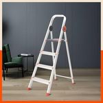Bathla Advance Pro 4-Step Foldable Aluminium Ladder for Home | Heavy-Duty & Anti-Slip Steps with Sure-Hinge Technology | 7-Year Manufacturer Warranty | Orange