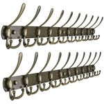 Dseap Wall Mounted Coat Rack - 10 Tri Hooks, Heavy Duty Stainless Steel Coat Hook for Coat Hat Towel Robes Mudroom Bathroom Entryway, Bronze, Pack of 2