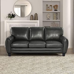 Homelegance 85"W Rubin Modern Sofa with Track Arms, Foam Cushions, Comfort 3 Seater Couch, Faux Leather Sofa, for Living Room, Apartment, Office, Easy Assembly, Black