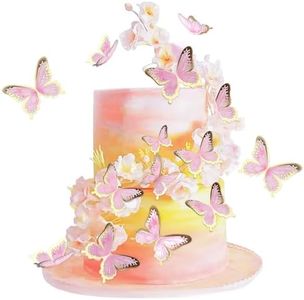 Cyodoos 30pcs Pink Gold Edge Mixed Size Lively 3D Waterproof Swllowtail Butterfly Cupcake Topper for Girls Women's Happy Birthday Wedding Party Cake Wall Party Food Decorations