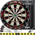 Viper League Pro Regulation Bristle Steel Tip Dartboard Starter Set with Staple-Free Bullseye, Galvanized Metal Radial Spider Wire; High-Grade Compressed Sisal Board with Rotating Number Ring for Extending Life, Includes Chalk Cricket Scoreboard and Steel Tip Darts