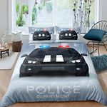 Boys Duvet Cover Cartoon Police Car Bedding Set Vehicles Print Comforter Cover for Kids Children Teens Bedroom Decor Policeman Bedspread Cover Modern Full Size with 2 Pillow Case