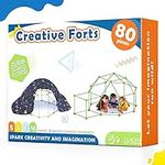Tiny Land Kids-Fort-Building-Kit-80 Pieces-Creative Fort Toy for 5,6,7,8 Years Old Boy & Girls-STEM Building Toys DIY Castles Tunnels Play Tent Rocket Tower Indoor & Outdoor Playhouse