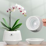 Meshpot Orchid Pots with Holes for Repotting, Decorative Orchid Planter with Air-Pruning and Good Air Circulation, Plastic White Orchid Container with Saucers, 12 cm, Set of 1