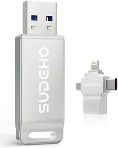 MFi Certified Photo Stick 128GB USB Flash Drive for iPhone, 4 in 1 External Memory Thumb Drive for Picture Video Saver and Backup, High Speed Memory Stick USB Drive for iPhone/iPad/Android/PC (Silver)