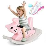 COSTWAY Kids Rocking Horse, Toddler Ride On Toy with Grip Handles, Music and Lights, Infant Rocker Animal for Boys and Girls Gift