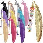 11Pcs Colorful Feather Beaded Bookmark Tassels,Unique Beadable Bookmarks for Women Metal Book Marks Beadable Items DIY Beadable Keychains Book Mark Beads for Children Students Reader Book Accessories