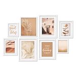 ArtbyHannah 8 Pack White Gallery Wall Frame Set with Mat, Wood Picture Frames Collage for Wall Decor and Modern Neutral Farm House Countryside Pictures, Multi Size