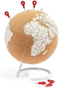 Mini Cork Globe, 6 Push Pins, Educational World Map for Desktop (5.9 x 7.87 in)