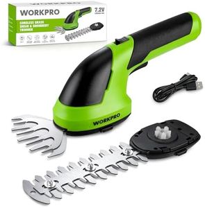 WORKPRO Cordless Grass Shear & Shrubbery Trimmer - 2 in 1 Handheld Hedge Trimmer 7.2V Electric Grass Trimmer Hedge Shears/Grass Cutter Rechargeable Lithium-Ion Battery and Type-C Cable Included
