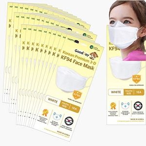 (Pack of 30) Premium 3D Disposable White Kids KF94- Face Mask, Youth Mask, Age 5-15 Old, 4-Layer Filters, Protective Nose Mouth Covering Dust Mask, Individual Packs, White Color, Made in Korea. (30)