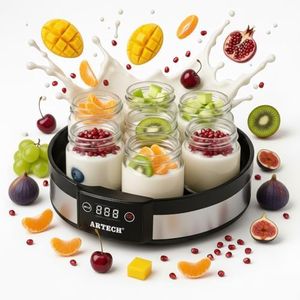 Almineez Digital Yoghurt Maker with 7 x 180ml Glass Jars – Automatic Yogurt Machine with Adjustable Timer, BPA-Free – Homemade Greek Yogurt Dessert Maker