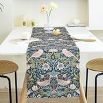 Obal William Morris Table Runner, Green floral table runner Heat resistant washable Non-slip Table Cloth for Dining Table Coffee Table Kitchen Party Wedding Decor 72x14 Inches, Strawberry Thief