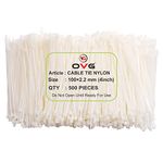 OVG Nylon Self Locking Cable Ties, White (100 mm × 2.2 mm, 4 Inch, Pack of 500 Pcs) Heavy Duty Strong Zip Ties Teeth Grip Fastener Organizer Tie