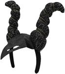 Nicky Bigs Novelties Adult Black Horned Headband - Evil Queen Horn Headpiece - Cosplay Glitter Horns Devil Headdress - Halloween Witch Costume Accessory, One Size