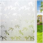 LEMON CLOUD Frosted Glass Film Self-Adhesive Window Film, Privacy Screen, Opaque Static Adhesive Window Film for Bedroom, Bathroom, Kitchen - Bamboo Leaves (44.5 x 200 cm)