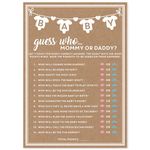 Party Hearty Baby Shower Games for Girl or Boy, 50 pcs Mommy or Daddy Guess Who Game, Fun Activity Cards, Gender Neutral, Baby Shower Ideas