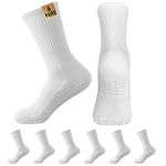 Sports Socks for Men - 6 Pairs Crew Sock Thick Cushion Breathable White Socks for Walking Hiking Athletic Socks