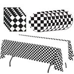 Black and White Checkered Party Tableware Set,31pcs Racing Car Themed Party Paper Plates Napkins Tablecloth Racing Car Party Supplies for Boys Girls Birthday Party,Picnic,Themed Table Decoration