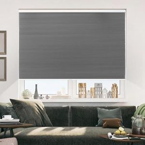 Allesin Cellular Shades Cordless Blackout Honeycomb Blinds for Indoor Windows, Thermal Insulated Window Shades Noise Reduction, Easy to Install, Perfect for Bedroom/Living Room, Grey - H64 x W27