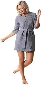 Lightweight Waffle Weave Bath, Spa & Bridesmaids Kimono Short Robes (Gray, XXL)