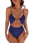 Blooming Jelly Womens One Piece Swimsuit Tummy Control Bathing Suit Sexy Flattering Cheeky High Cut Out Cute Ladies Swimwear, Navy Blue, XL