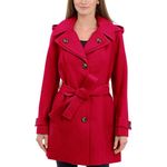 LONDON FOG Women's Double Lapel Thigh Length Button Frontwool Coat with Belt, Red, Large