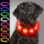 Joytale Light Up Dog Collar,LED Flashing Dog Collar for Night Walking, Rechargeable Glow Collars for Puppy Small Medium and Large Dogs,Red