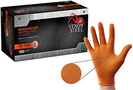 Venom Steel Maximum Grip Nitrile Gloves, 8 Mil Thick, Raised Diamond Texture For Grip, Puncture and Rip Resistant, Hi-Visibility Orange, Large (100 Count)