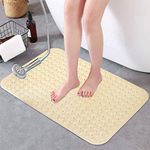 HOKIPO PVC Anti-Slip Bathroom Shower Mat with Suction Cups (Beige, 58 cm X 88 cm)