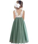 Beganly Toddler Girls Elegant Lace Straight Maxi Tulle Party Dresses V Back Flower Girl Dress Sleeveless Sage Green 4T