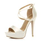 AJVANI high Heel Crossed Straps Mary Jane Buckle Platform Sandals Strappy Shoes Size 5 38 Ivory Satin