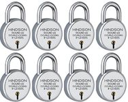 HINDSON Lock Round 65mm with 3 Key, Steel Double Locking, 8 Lever Padlock for Door, Gate, Shutter, Home Harri Ram (Silver Finish, Pack of 8)