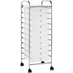 Yaheetech 10 Drawers Plastic Storage Cart, Multipurpose Mobile Organizer Unit with 4 Lockable Wheels, Utility Rolling Trolley for Home Office School Salon & Beauty, White