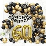 60th Birthday Decorations for Men Women, Black and Gold 60th Birthday Balloons Set Party Decorations with Happy 60th Birthday Decorations Banner Black Gold Decor for 60th Birthday Party